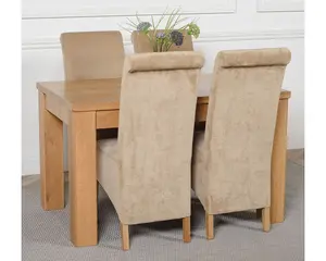 Dakota 127 x 82 cm Chunky Oak Small Dining Table and 4 Chairs Dining Set with Montana Beige Fabric Chairs