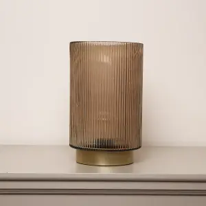 Melody Maison Large Brown Ribbed Glass Ambient Table Lamp