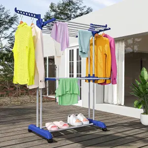 3 Tiers Foldable Stainless Steel Clothes Airer Drying Rack for Indoor Outdoor-Blue