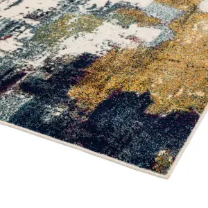 Abstract Multi Mustard Modern Easy to Clean Abstract Rug For Dining Room -200cm X 290cm