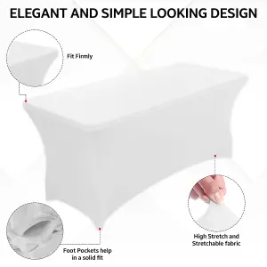 6ft Tight Fitted Tablecloth, Rectangle Spandex Patio Table Cover, White - Pack of 2