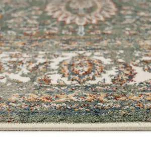 Green Cream Bordered Traditional Distressed Rug 160x230cm