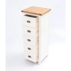 Lovere 5 Drawer Narrow Chest of Drawers Brass Cup Handle