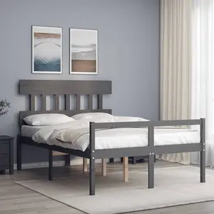 Berkfield Bed Frame with Headboard Grey Double Solid Wood