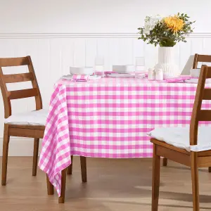 Homescapes Pink Block Check Cotton Gingham Tablecloth 137 x 228 cm