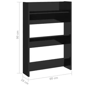 Wall Shoe Cabinets 2 pcs High Gloss Black 60x18x90cm Engineered Wood