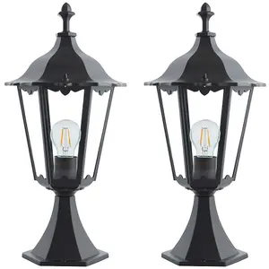 2 PACK Outdoor Post Lantern Light Matt Black & Clear Glass Garden Wall Lamp LED