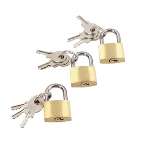 20mm Mini Brass Padlock Set For Suitcases Luggage Rucksacks Tents 3pc & Keys