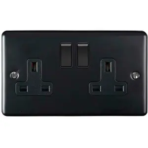 10 PACK 2 Gang Double UK Plug Socket MATT BLACK 13A Switched Power Outlet