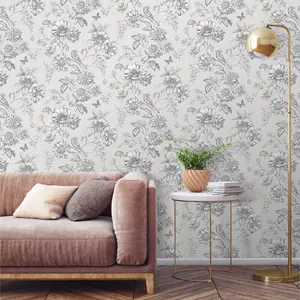 GoodHome Stanmer Beige Mica effect Floral Textured Wallpaper