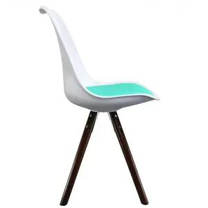 Soho White & Aqua Plastic Dining Chair with Pyramid Dark Wood Legs