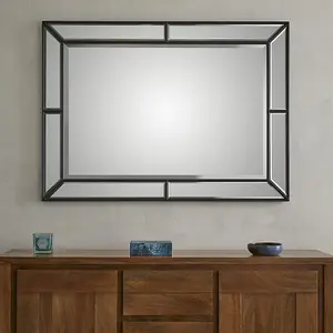 Wall Mirror Venetian Rectangle Shape with Black Frame- H 110cm X W 80cm for Hanging in Living Room, Bedroom & Bathroom