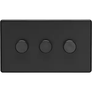 3 Gang Rotary Dimmer Switch 2 Way LED SCREWLESS MATT BLACK Light Dimming Wall