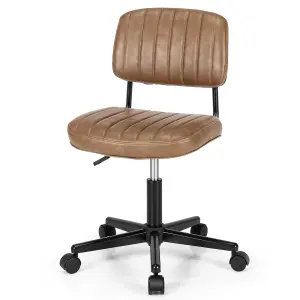 Costway Leisure Chair PU Leather Rolling Upholstered Office Chair Height Adjustable Swivel Accent Chair