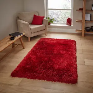 Red Plain Handmade Modern Shaggy Easy to clean Rug for Bed Room Living Room and Dining Room-80cm X 150cm