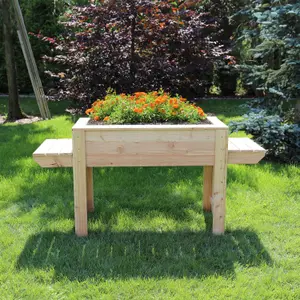 Dim larch timber planter with side shelves