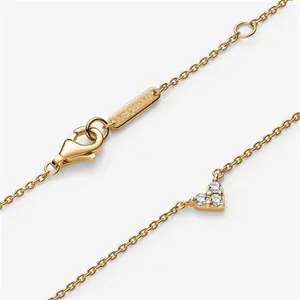 Pandora Triple Stone Heart Collier Necklace - 14K Gold Plating / Cubic Zirconia - Sz. 45 cm