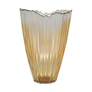 Amber Rippled Glass Vase H25Cm W14.5Cm