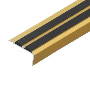 Stair Nosing Edge Trim -  Cezar Anti Slip Edging Strip for Stair -Gold with Black Rubber 1m