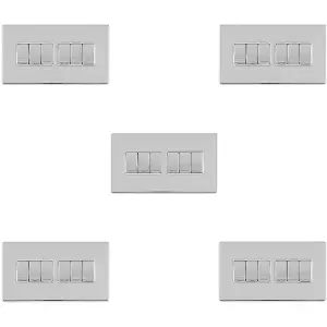 5 PACK 6 Gang Multi Light Switch SCREWLESS POLISHED CHROME 2 Way 10A Rocker