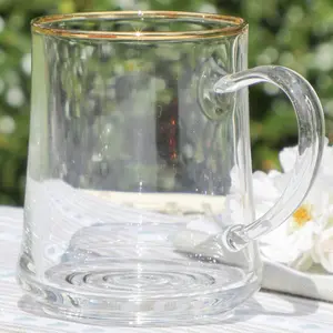 Set of 4 Gold Rimmed Glass Tea Coffee Cup Mugs Gift Idea