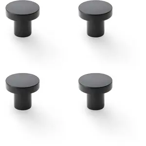 4 PACK - Slim Round Door Knob - Matt Black 30mm Modern Cupboard Cabinet Pull Handle