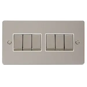 Flat Plate Pearl Nickel 10A 6 Gang 2 Way Ingot Light Switch - White Trim - SE Home