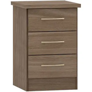 Cascio 3 Drawer Bedside Table Rustic Oak Effect