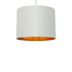 First Choice Lighting Grey Cotton Gold Lining 25cm Pendant Lightshade