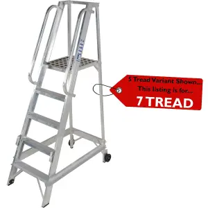 7 Tread 1.7m Aluminium Warehouse Picking Steps & Handrail Narrow Aisle Stairs