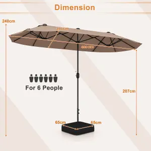 Costway 4 x 2M Patio Umbrella Outdoor Double-sided Market Umbrella W/ Umbrella Base Tan