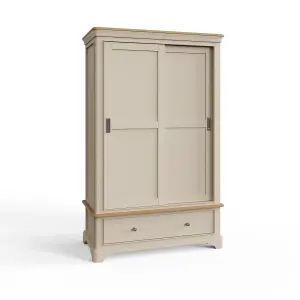 2 Door 1 Drawer Sliding 1.2M Combination Wardrobe Putty Painted Oak