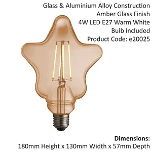 LED Filament Lamp Bulb 4W Star Shape E27 LED Amber Tinted Glass Warm White