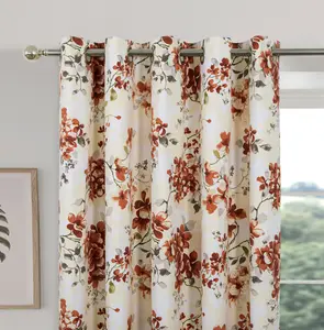 Home Curtains Betty Fully Lined Floral 66w x 90d" (168x229cm) Terracotta Eyelet Curtains (PAIR)