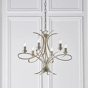 Luminosa Penn 6 Light Multi Arm Ceiling Pendant Chandelier Brushed brass effect plate, E14