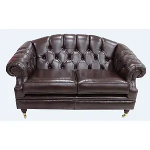 Chesterfield 2 Seater Old English Dark Brown Leather Sofa Settee Bespoke In Victoria Style