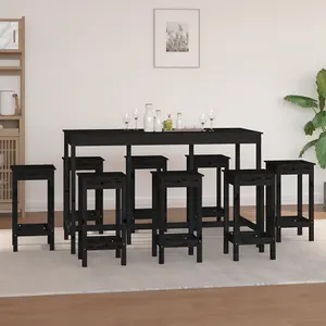 Berkfield 9 Piece Bar Set Black Solid Wood Pine