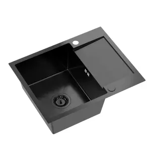 Quadron Luke 116 PVD Black Steel kitchen sink, inset with small drainer