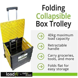 LoadIt Shopping Grocery Box Trolley on Wheels, Folding Foldable Trolley Box Cart for Teachers, Extendable Handle, 40kg Capacity