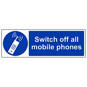 Switch Off All Mobile Phones Notice Sign - Adhesive Vinyl - 300x100mm (x3)