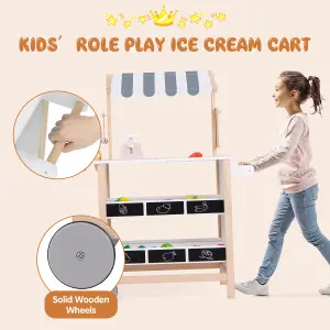 Costway Pretend Play Kids Ice Cream Cart Wooden Grocery Store Toddler Supermarket Toy