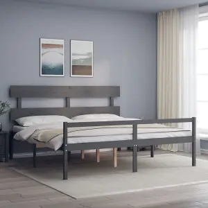 Berkfield Bed Frame with Headboard Grey 200x200 cm Solid Wood