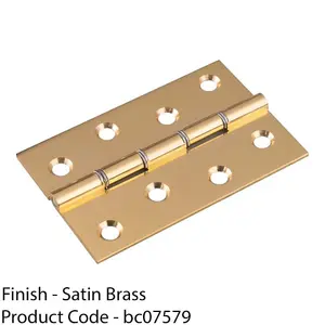 PAIR Double Steel Washered Brass Butt Hinge 76 x 50mm Satin Brass Door Fixing