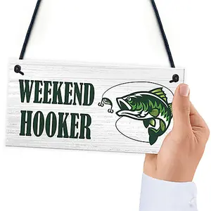 Red Ocean Funny WEEKEND HOOKER Sign Fishing Sign Fisherman Gift Fishing Gift For Him Men Novelty Gift Man Cave Garage Sign