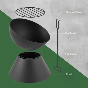 VonHaus Raised Fire Pit Bowl for Outdoor, Garden, Patio, Use Wood or Charcoal to Fuel