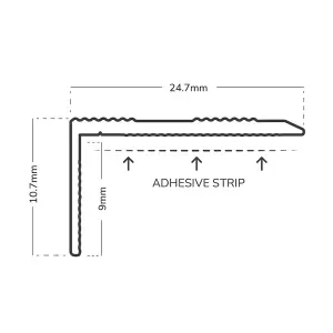 9mm Self-Adhesive Silver Stair Nosing Trim 3ft / 0.9metres Edging Strip Tile / Laminate / Wood To Vinyl Or Carpet