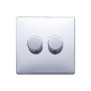 Polished Chrome Screwless Plate 100W 2 Gang 2 Way Intelligent Trailing LED Dimmer Switch - SE Home