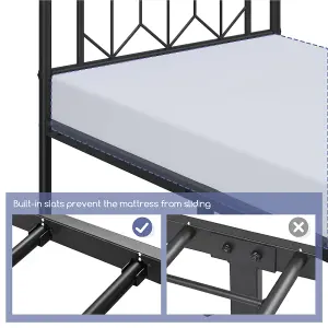 Yaheetech Black 3ft Single Metal Bed Frame with Diamond Pattern Headboard and Footboard