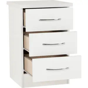 Cascio 3 Drawer Bedside Table White Gloss