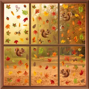 Walplus Autumn Leaves With Squirrel Window Cling